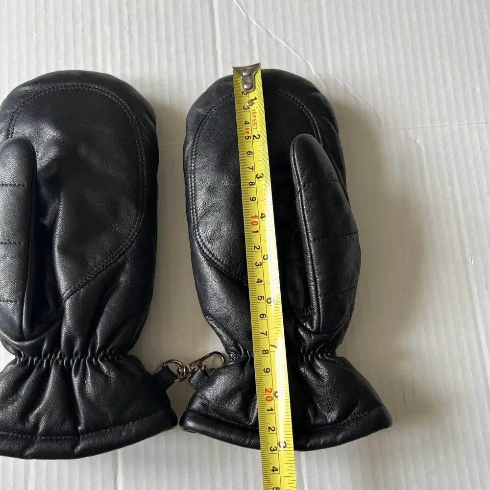 Michael Kors Sz M Black Quilted Leather Mittens Gloves EXELLENT